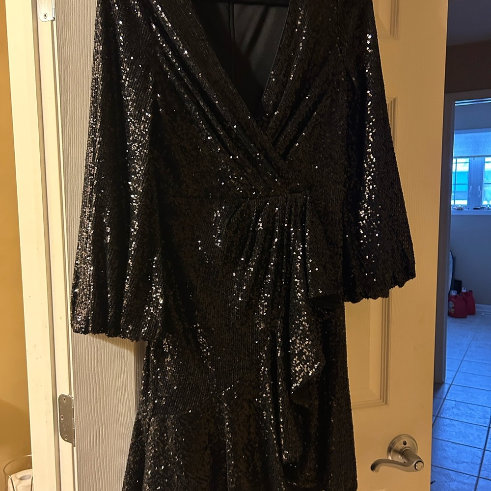 Eliza J Black Sequin Long Sleeve Dress